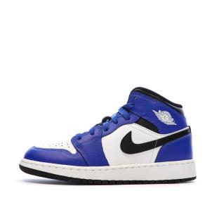 Baskets Bleues/Blanches Garçon Nike Air Jordan 1 Mid pas cher