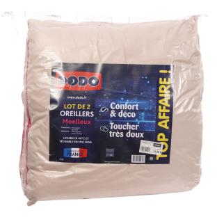 Lot de 2 Oreillers Rose/Beige Dodo Moelleux 60x60 pas cher