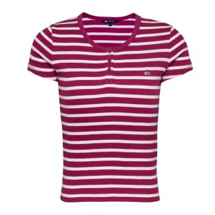 T-Shirt Rose/Blanc Femme Tommy Hilfiger Slim Button pas cher