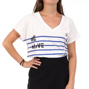 Camiseta azul para mujer Tema Stripes Be Alive ver 0