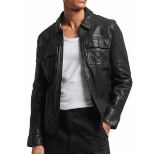 Veste En Cuir Noir Homme Superdry Studios pas cher