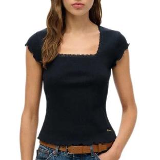 T-Shirt Noir Femme Superdry Essential Square pas cher