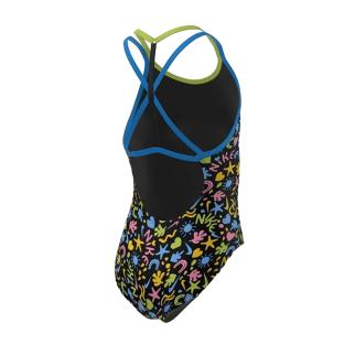 Maillot de bain 1 piece Noire/Vert/Bleu Fille Nike T-crossback vue 2