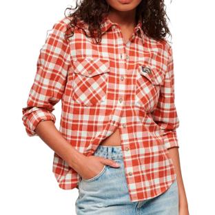 Chemise Manches Longues Orange/Blanche Femme Superdry Lumberjack pas cher