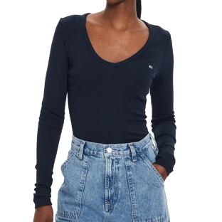 T-shirt Manches Longues Marine Femme Tommy Hilfiger Essential pas cher