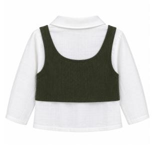 Blouse Blanc/Kaki Bébé Fille P'tit Mome Pauline vue 0