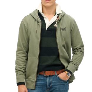 Sweat Zippé Kaki Homme Superdry Essential Washed Ziphood pas cher