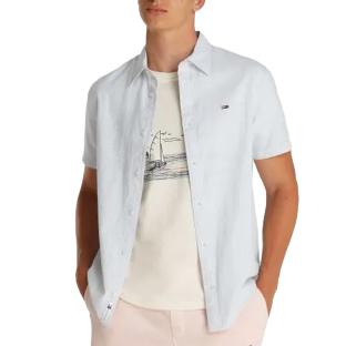Chemise Manches Courtes Bleu Homme Tommy Hilfiger TJM Reg Linen Blend Colorado pas cher