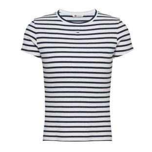 T-shirt Marinière Blanc Femme Tommy Jeans Slim Essential pas cher