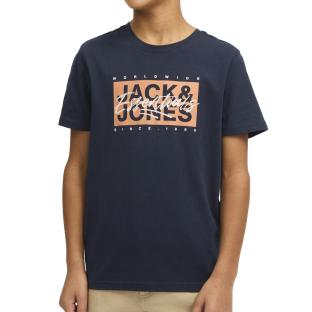 T-shirt Marine/Orange Garçon Jack & Jones Crew pas cher