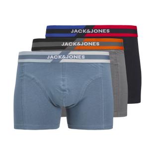 x3 Boxers Bleu/Gris/Noir Homme Jack & Jones Solid Trunks 3 pas cher