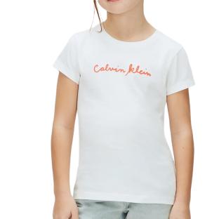 T-Shirt Blanc/Orange Fille Calvin Klein Jeans Script Logo vue 0