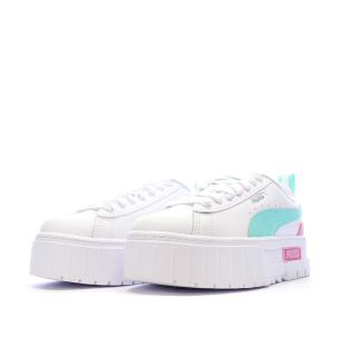 Baskets Blanches/Turquoise/Roses Fille Puma Mayze vue 6