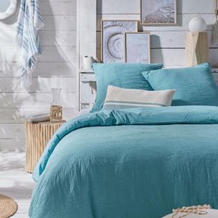 Housse de couette Bleu Gaze de coton (260 x 240 cm) Lagon vue 0