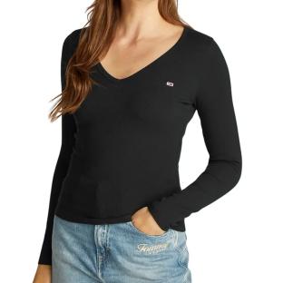 T-shirt Manches Longues Noir Femme Tommy Hilfiger Essential pas cher