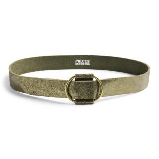 Ceinture Kaki/Doré Femme Pieces Leather pas cher