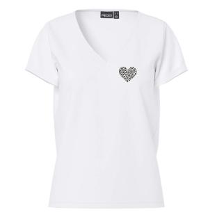 T-Shirt Blanc Coeur léopard Femme Pieces Pcoda vue 0
