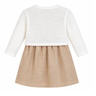 Ensemble Robe + Gilet Beige/Blanc Bébé P'tit Mome Helena vue 0