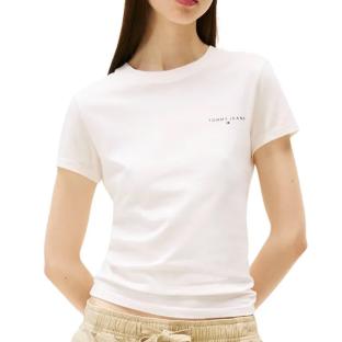 T-shirt Rose Clair Femme Tommy Hilfiger Slim Linear DW0DW21164 pas cher