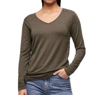 T-Shirt Manches Longues Kaki/Doré Femme Pieces Billo pas cher