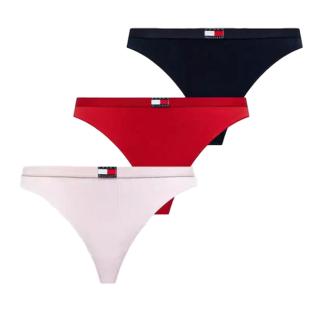 3x Strings Noires/Rose/Rouge Femme Tommy Hilfiger Thong pas cher