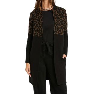 Gilet Noir/Marron Femme Morgan jacquard léopard pas cher