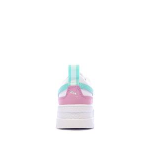 Baskets Blanches/Turquoise/Roses Fille Puma Mayze vue 3