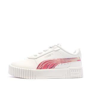 Baskets Blanches/Roses Fille Puma Carina 2.0 pas cher