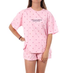Pyjama Court Rose/Rouge Femme Lulu Castagnette Petits Cœurs vue 0