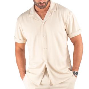 Chemise Manches Courtes Beige Homme Paname Brothers DOV pas cher