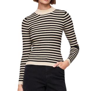 Pull Noir/Beige Brillant Femme Pieces Crista pas cher