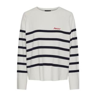 Pull Blanc/Bleu à rayures Femme Pieces Sia pas cher