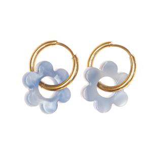 Boucles Oreilles Bleu Ciel Femme Clio Blue Fleurs 14mm pas cher