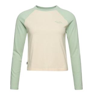 Women's Superdry Baseball Long Sleeve T-Shirt Green/Beige Photo of the Espace des Marques %store% store - view of %key%