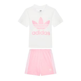 Ensemble Rose/Blanc Fille Adidas Short Tee Set pas cher
