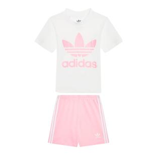 Ensemble Rose/Blanc Fille Adidas Short Tee Set pas cher