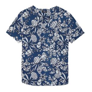 Blouse Marine à Fleurs Femme TBS JANIEMIS pas cher