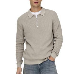 Pull 1/4 Zip Beige Homme Only & Sons Matteo pas cher