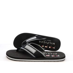 Tongs Noires/Grises Homme Tommy Hilfiger Patch pas cher