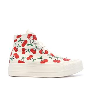 Baskets Ecru et Cerises Femme Converse Chuck Taylor All Star Lift vue 2