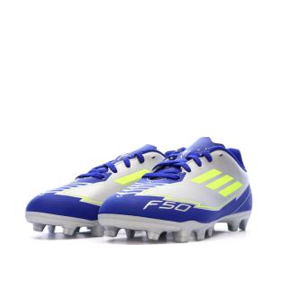 Chaussures de football Bleu/Gris Argent Garçon Adidas F50 Club vue 0