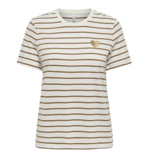 T-Shirt Blanc/Camel Femme Only Liva pas cher