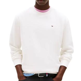 Sweat Blanc Homme Tommy Jeans Flag Crew pas cher