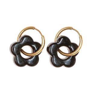 Boucles Oreilles Noires Femme Clio Blue Fleurs 20mm pas cher