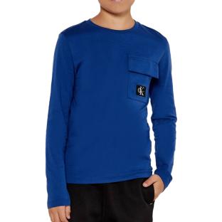 T-shirt Manches Longues Bleu Garçon Calvin Klein Jeans Badge pas cher