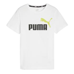 T-shirt Blanc/Vert Garçon Puma Ess+ 2 Col Logo pas cher