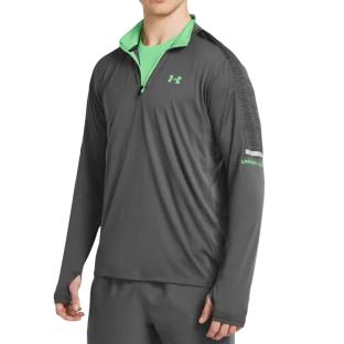 Sweat 1/4 gris/vert Homme Under Armour Core+ Tech pas cher