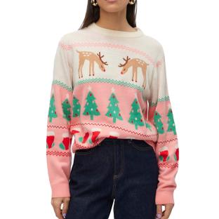 Pull de Noël Beige/Rose Femme Vero Moda Christmasstuff vue 0