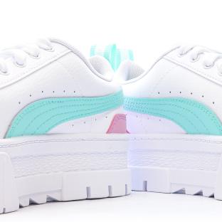 Baskets Blanches/Turquoise/Roses Fille Puma Mayze vue 7