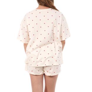 Pyjama Court Beige/Rouge Femme Lulu Castagnette Petits Cœurs vue 0